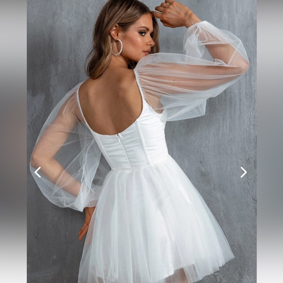FAIRYTALE DREAM SHEER SLEEVE MINI DRESS WHITE - Picture 3 of 6